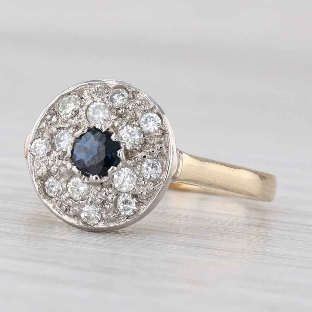 0.45ctw Round Blue Sapphire Diamond Halo Ring 14k Yellow Gold Size 8 Engagement