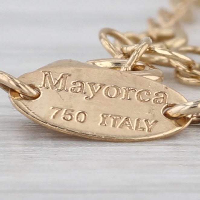 Leaf Station Charm Bracelet 18k Yellow Gold 7.25-8" Cable Chain Mayorea