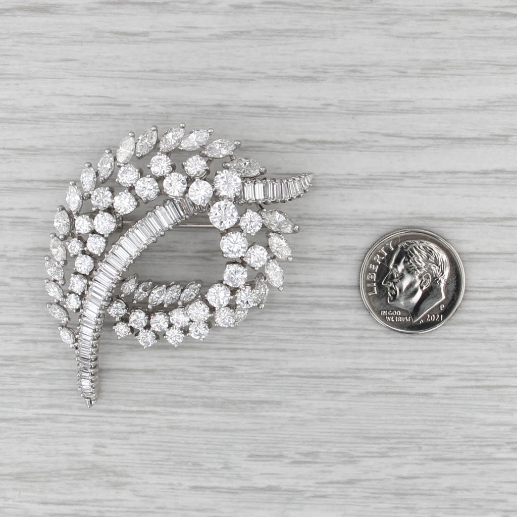 Handmade Vintage 10ctw Diamond Swirl Brooch Platinum Pin