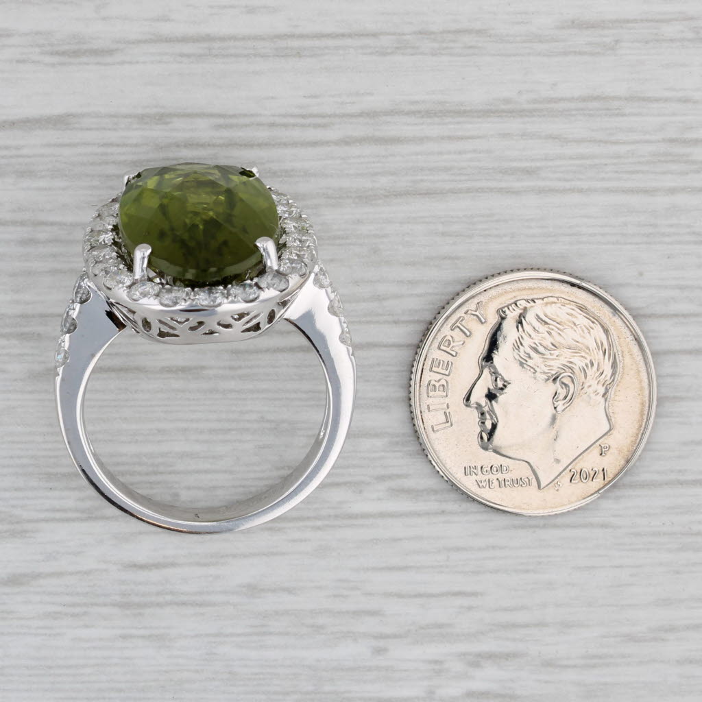 Gray 12.10ctw Peridot Diamond Halo Ring 18k White Gold Size 7 M Christoff