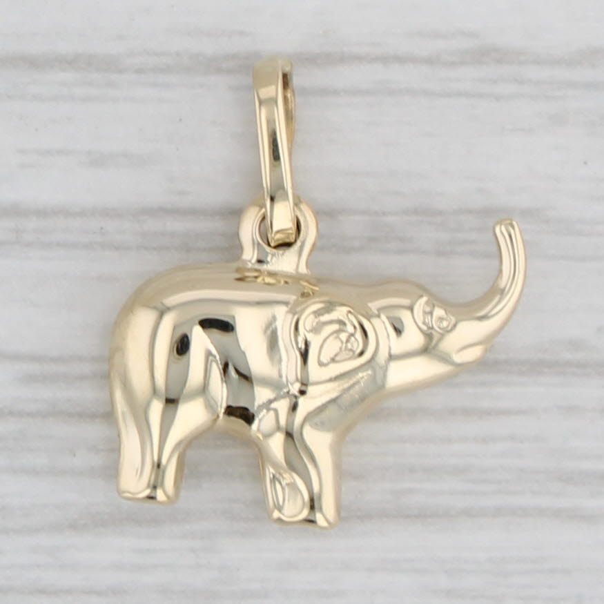 Gray Little Elephant Charm 14k Yellow Gold Good Luck Pendant Animal Jewelry