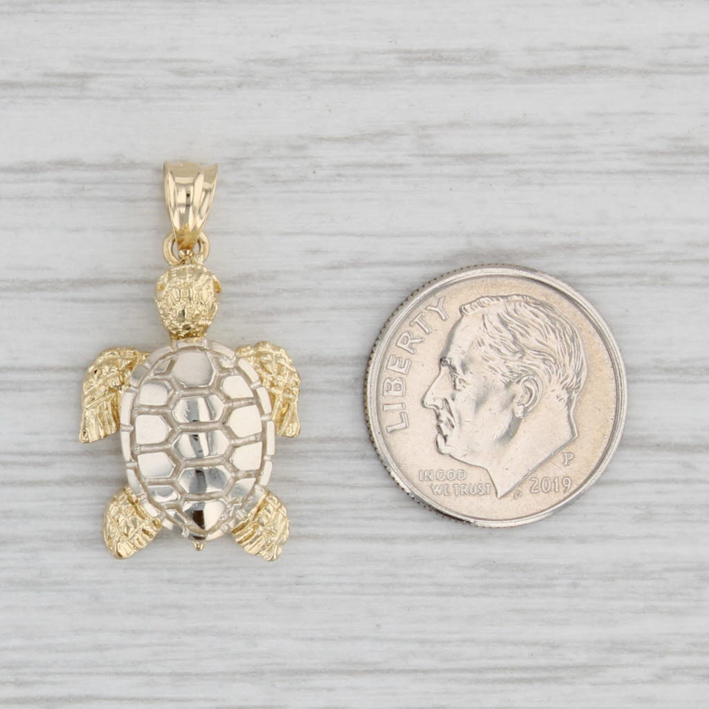 Light Gray Sea Turtle Pendant 14k Yellow White Gold Nautical Jewelry