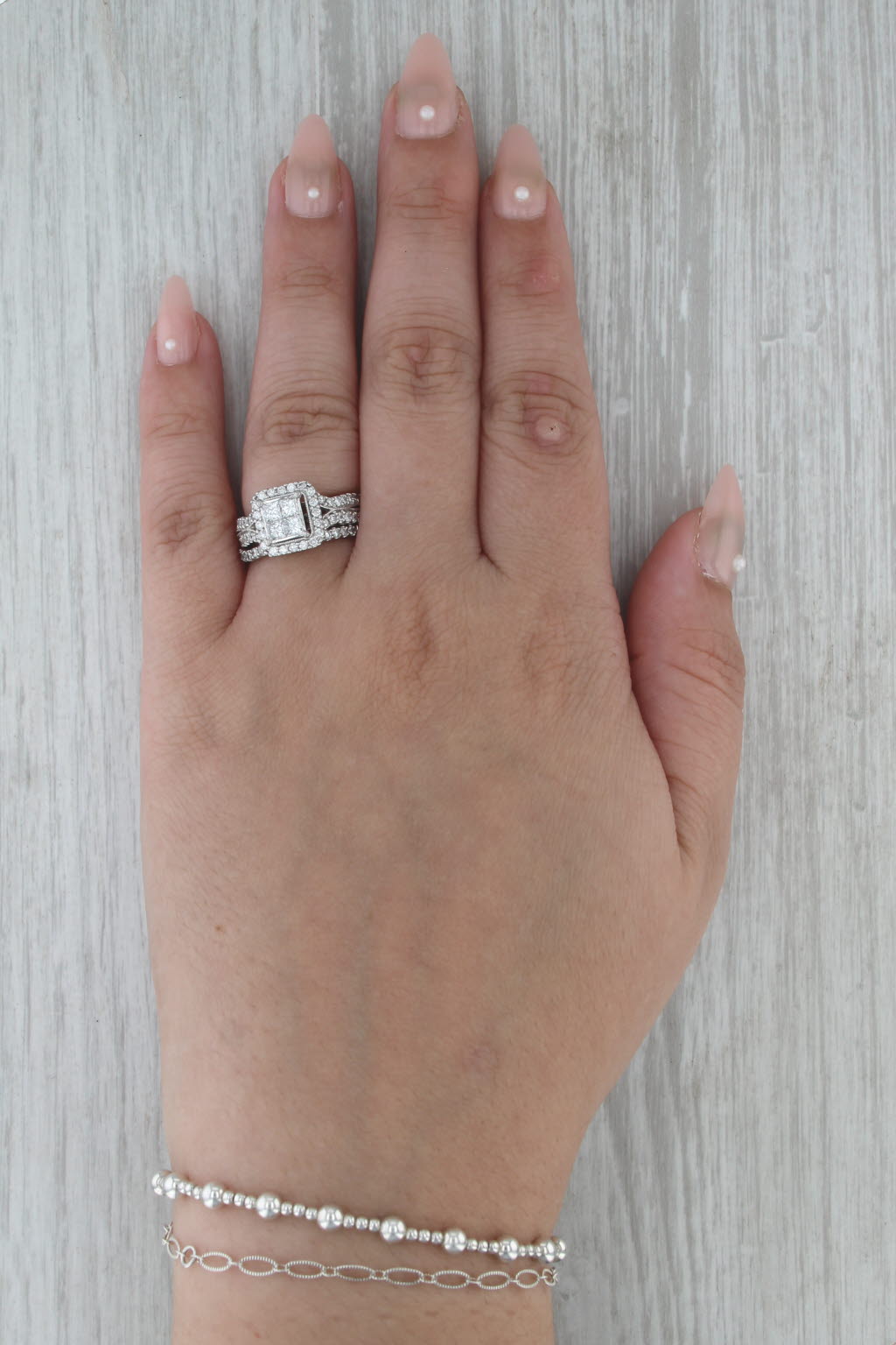 1.41ctw Diamond Halo Engagement Ring Wedding Band Bridal Set 14k White Gold Sz 7