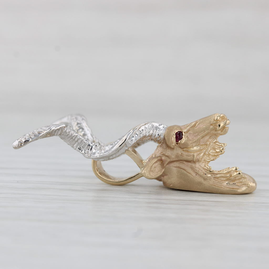 Light Gray Markhor Capra Goat Buck Bust Pendant 14k Gold Ruby Darren K Moorse Kudu Safari