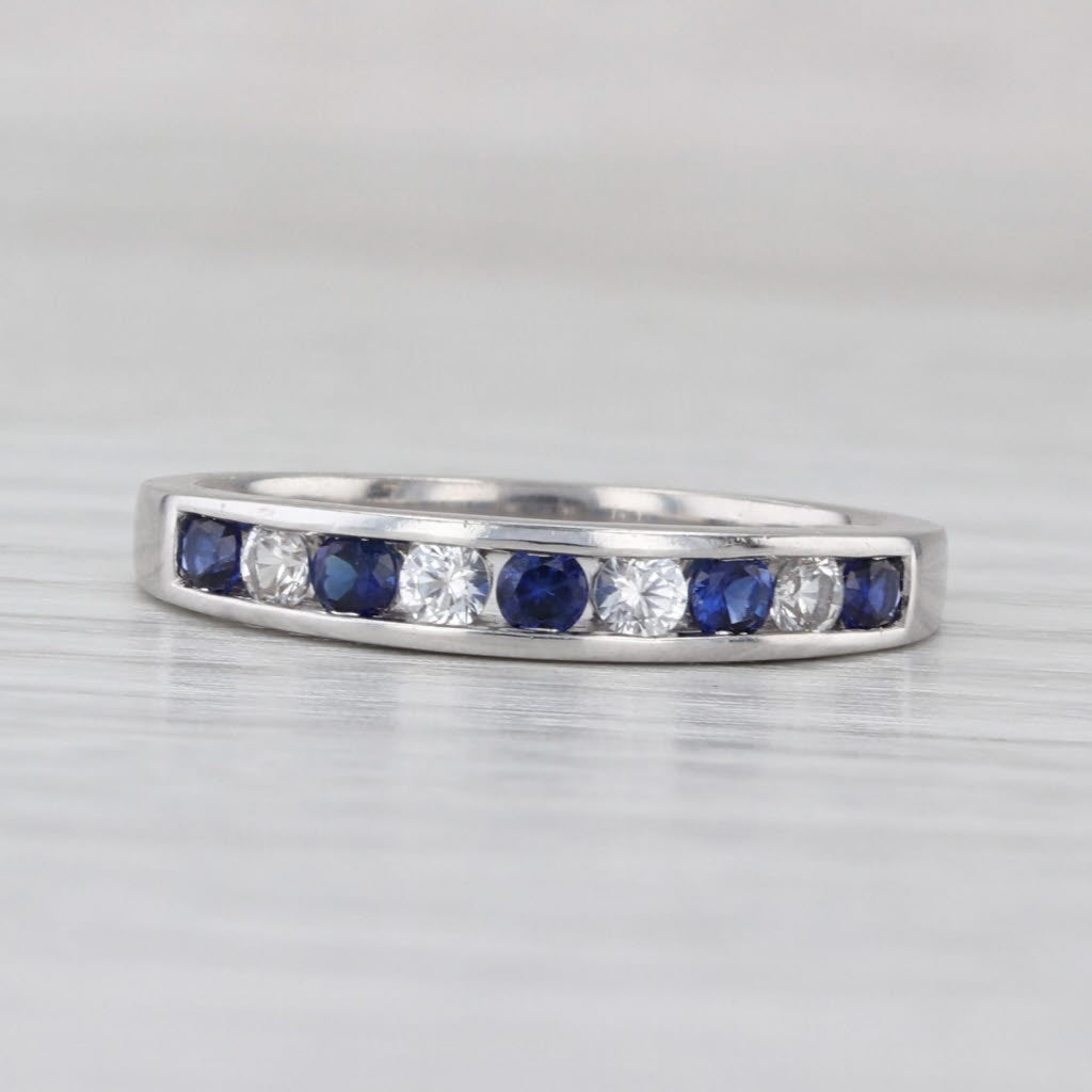 0.52ctw Lab Created Blue & White Sapphire Ring 10k White Gold Stackable Band