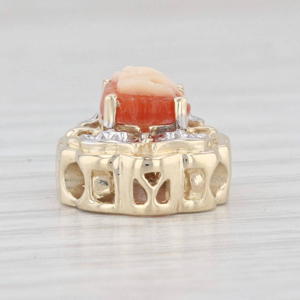 Light Gray Vintage Carved Shell Cameo Slide Bracelet Charm 14k Yellow Gold OMG