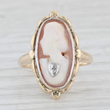 Vintage Carved Shell Cameo Ring 10k Yellow Gold Size 4.75 Diamond Accent