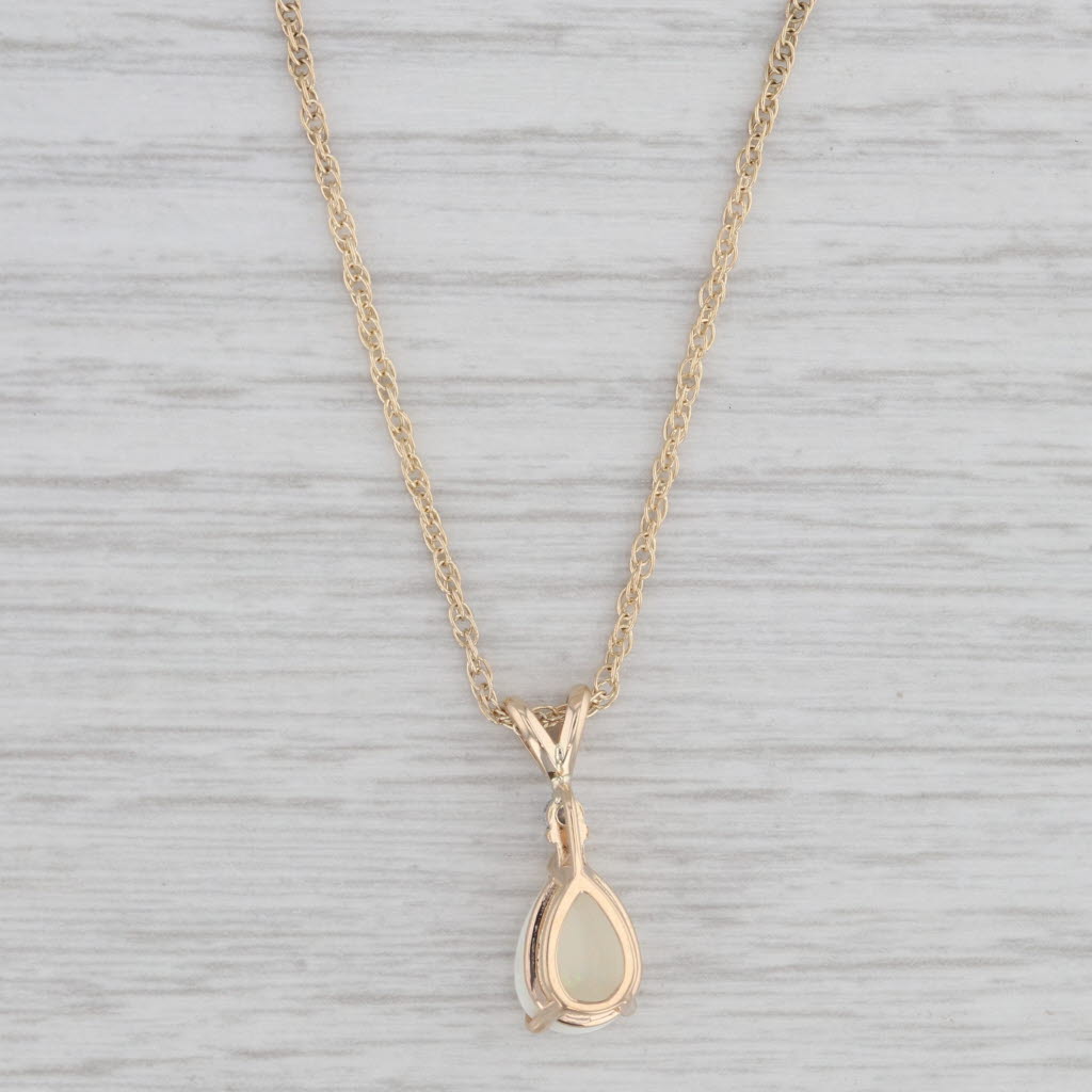 Gray Opal Diamond Pendant Necklace 14k Yellow Gold 17" Rope Chain