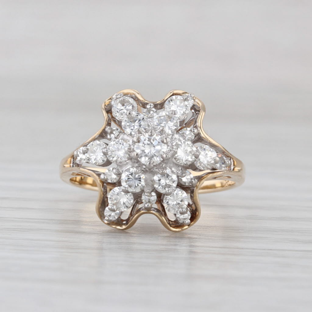 1.03ctw Diamond Flower Star Cluster Ring 14k Yellow Gold Size 6.75 Vintage
