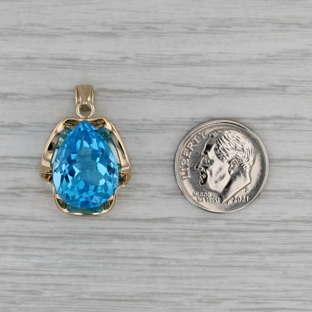 10.70ct Blue Topaz Pear Abstract Frame Pendant 14k Yellow Gold