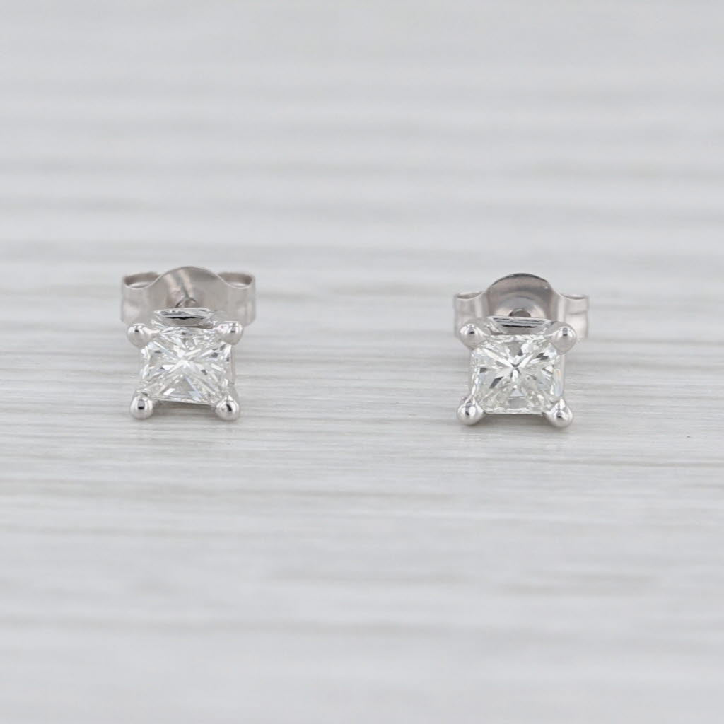 New 0.28ctw Princess Cut Diamond Solitaire Stud Earrings 14k White Gold Studs