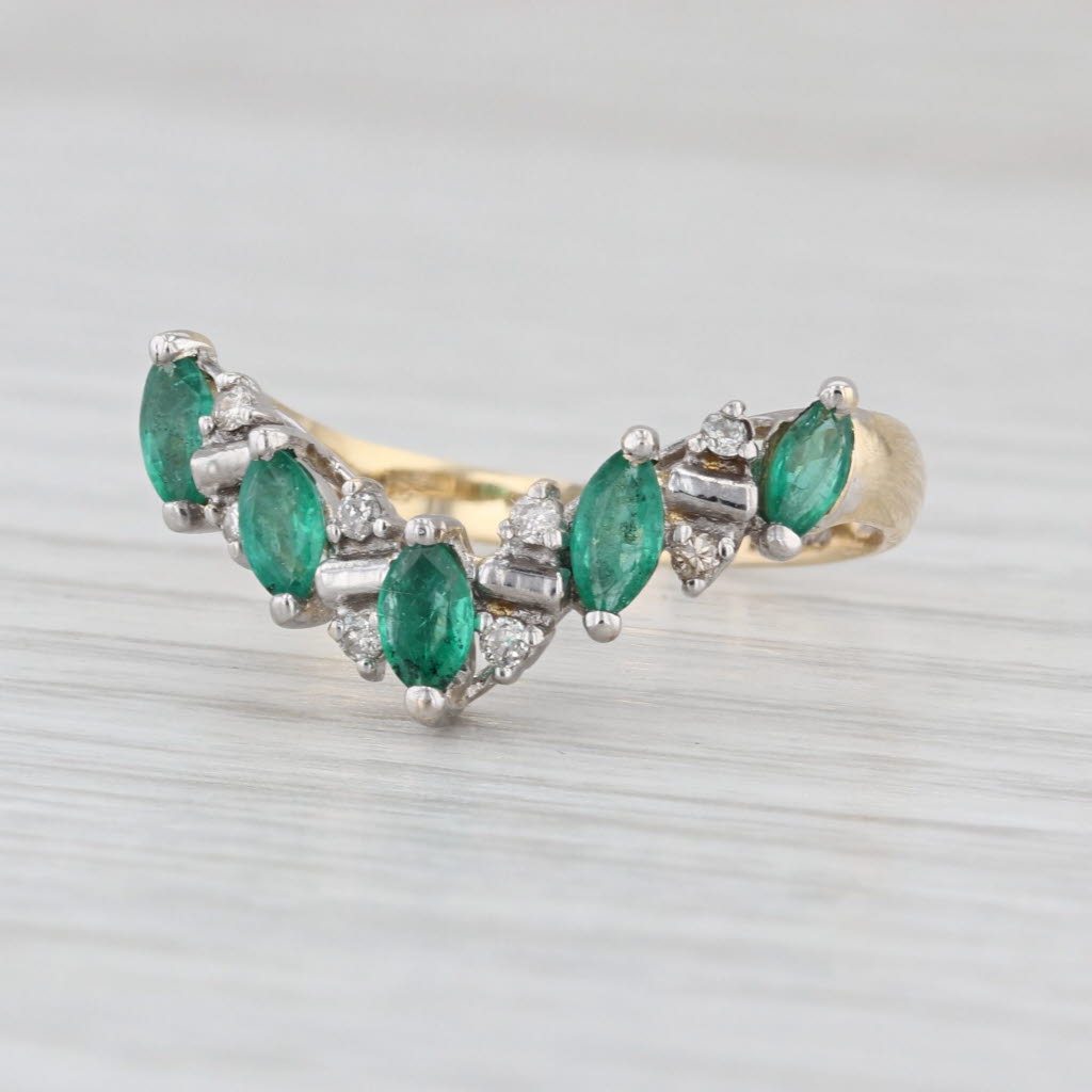 0.77ctw Emerald Diamond V Enhancer Ring 14k Yellow Gold Stackable Wedding Band