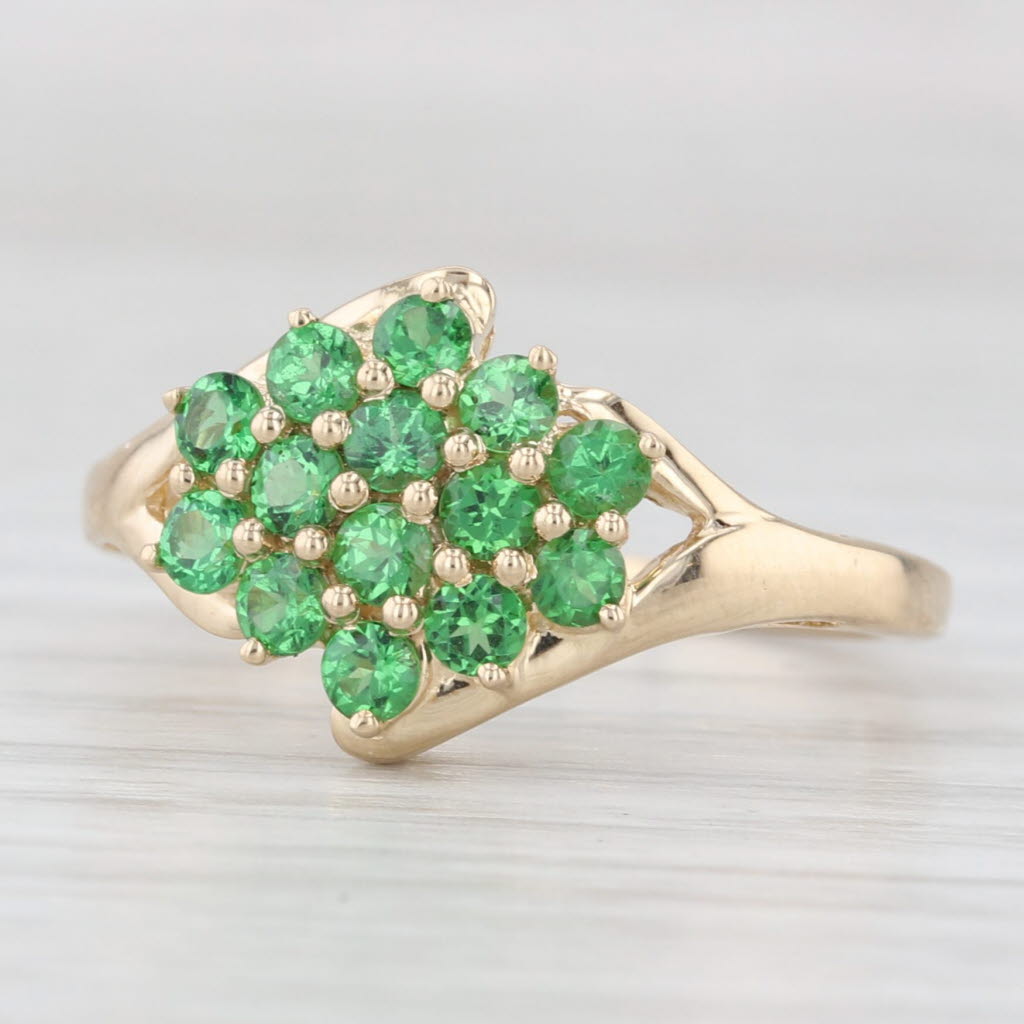 Light Gray 1ctw Tsavorite Green Garnet Cluster Ring 14k Yellow Gold Size 8.25