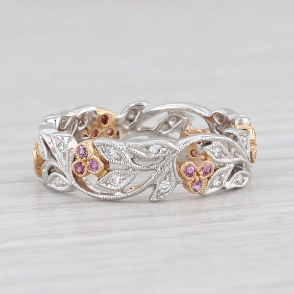 Light Gray New Beverley K 0.30ctw Pink Sapphire Diamond Flower Ring 18k Gold Wedding Band