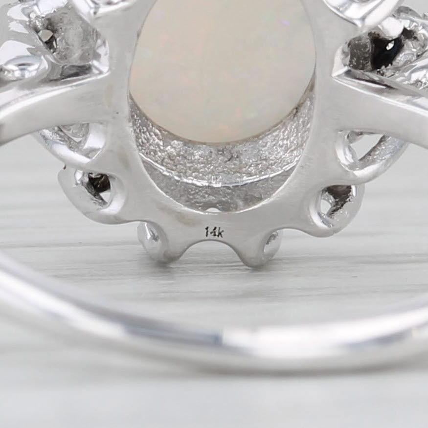 Gray Vintage Opal Diamond Halo Ring 14k White Gold Size 4.75