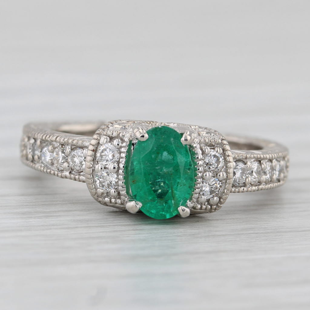 Gray 1ctw Oval Emerald Diamond Ring 14k White Gold Size 6.5 Engagement