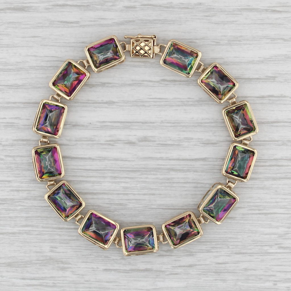 50ctw Mystic Topaz Tennis Bracelet 14k Yellow Gold 7.25" 9mm