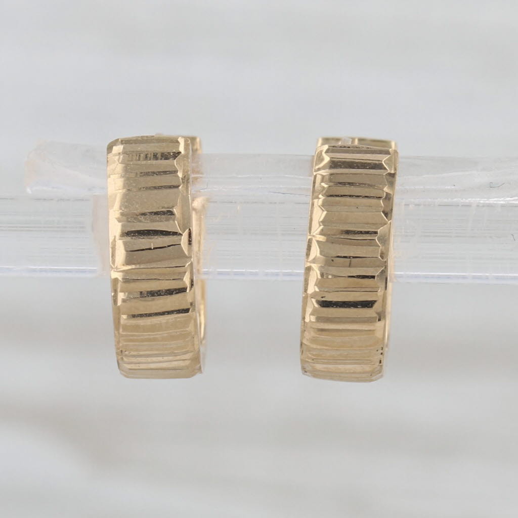 Textured Hoop Huggie Earrings 18k Yellow Gold Snap Top Small Round Hoops