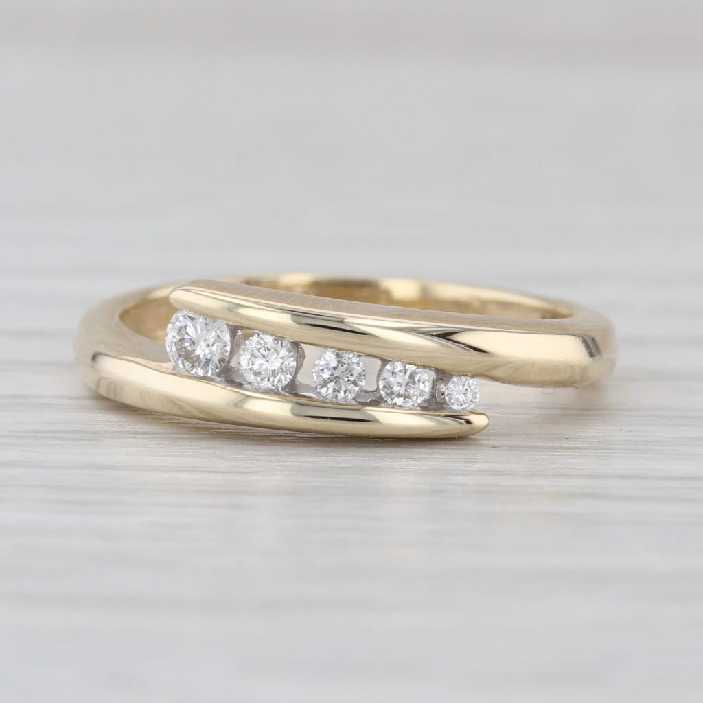 0.15ctw Diamond Bypass Ring 10k Yellow Gold Size 6.25 Wedding Band Stackable