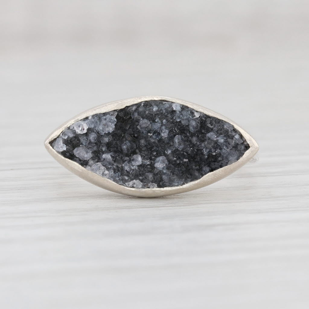 New Nina Wynn Amethyst Druzy Quartz Sterling Silver Statement Ring Size 7