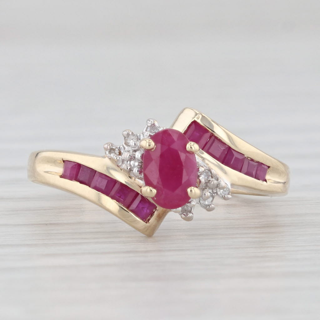 Light Gray 1.12ctw Ruby Diamond Bypass Ring 10k Yellow Gold Size 8