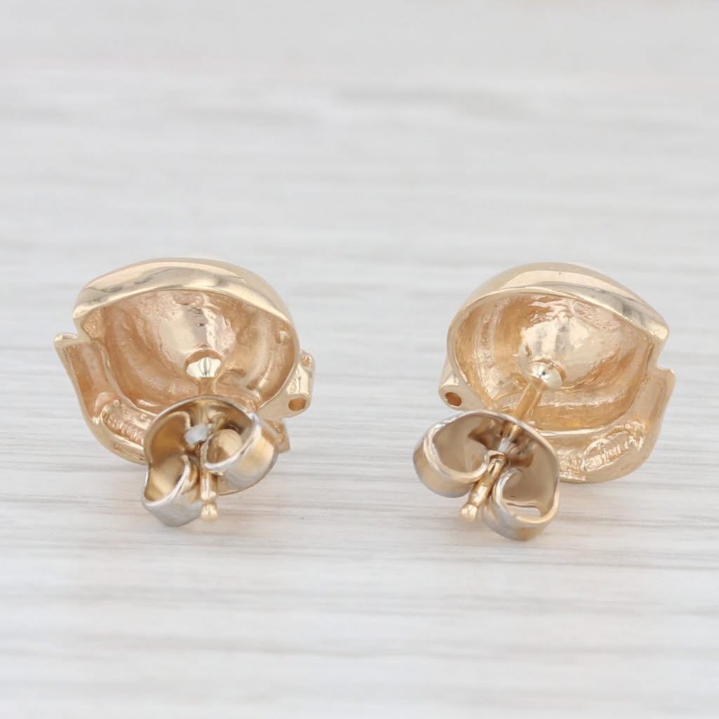 Light Gray Cultured Pearl Diamond Stud Earrings 14k Yellow Gold