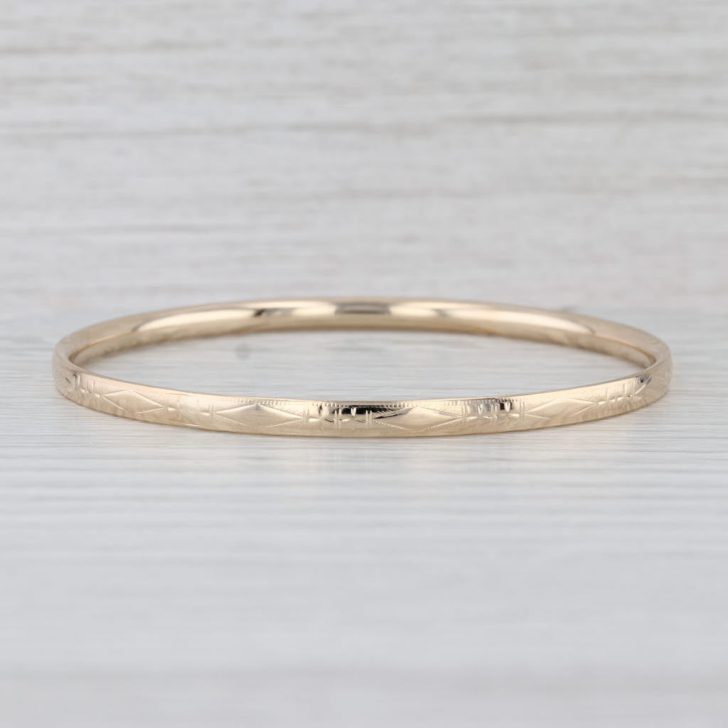 Floral Etched Bangle Bracelet 14k Yellow Gold 7.75"