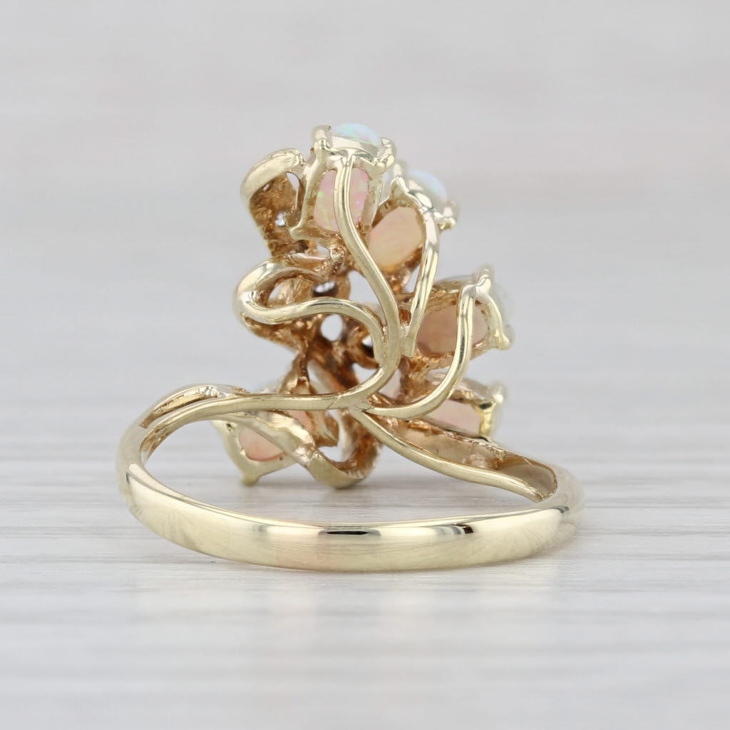 Vintage Opal Diamond Cluster Ring 14k Yellow Gold Size 5.75