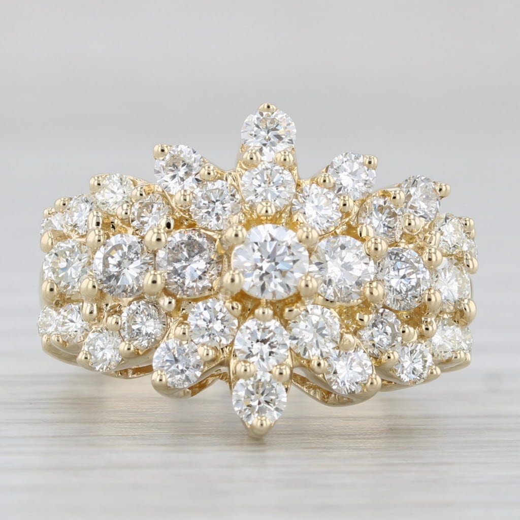 Light Gray 1.85ctw Diamond Cluster Cocktail Ring 10k Yellow Gold Size 5.25