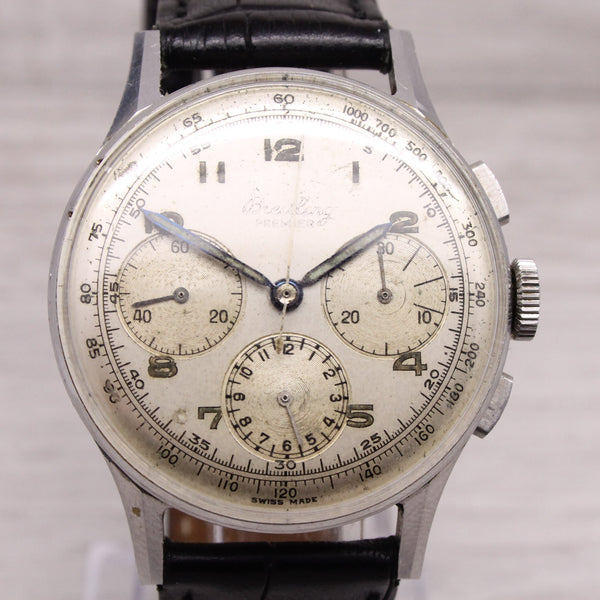 Vintage Breitling Premier ref.734 37mm Steel Men Chronograph Watch NEEDS SERVICE