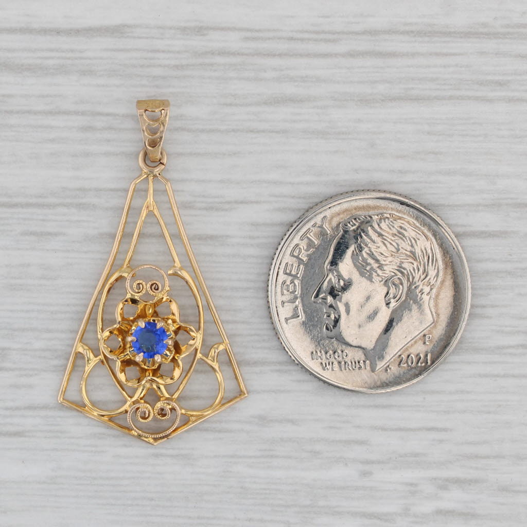 Gray Vintage Lab Created Sapphire Lavalier Pendant 10k Yellow Gold