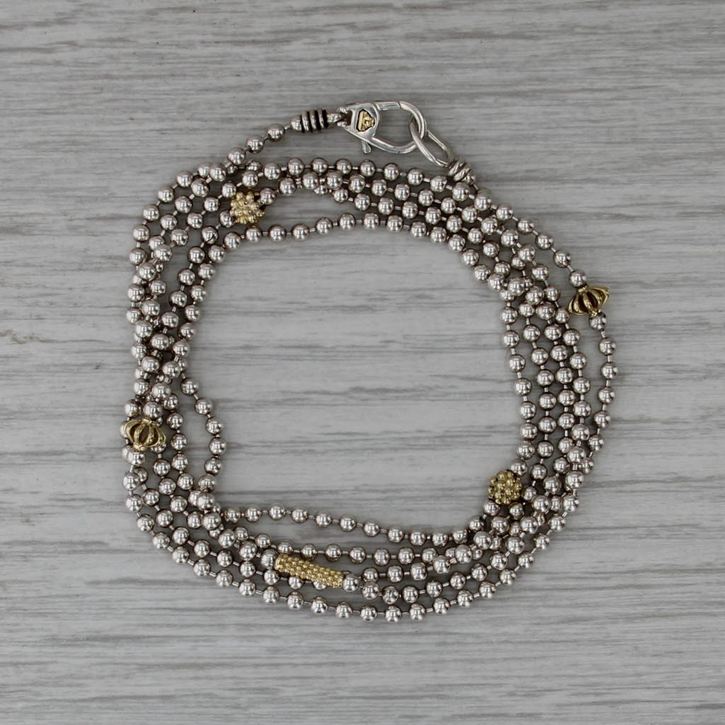 Lagos Caviar Station Bead Chain Necklace Sterling Silver 18k Gold 36" Long