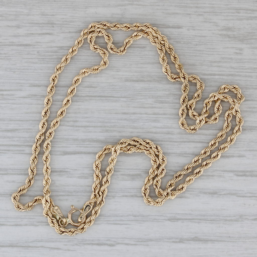 Gray 18.5" Rope Chain Necklace 14k Yellow Gold 2.1mm