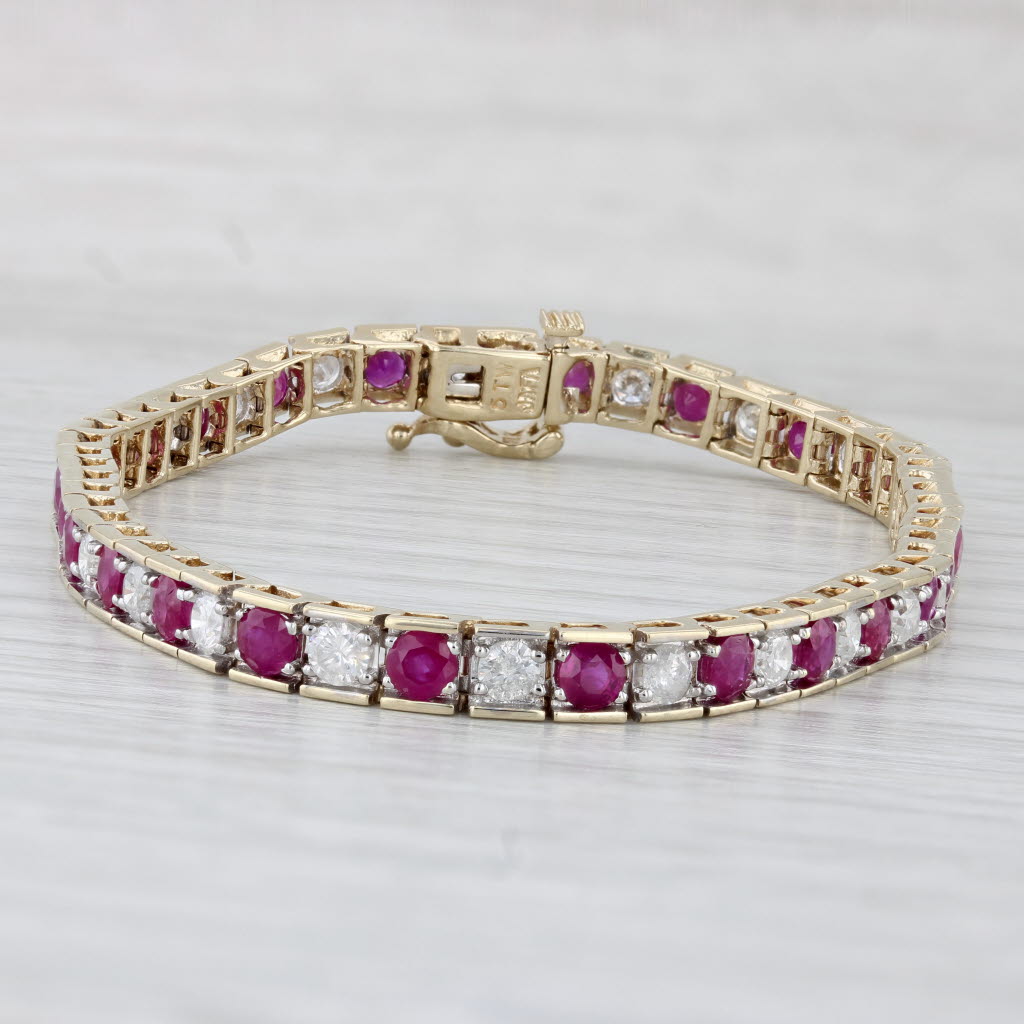 Light Gray 5ctw Ruby Diamond Tennis Bracelet 10k Yellow Gold 7" 4.4mm