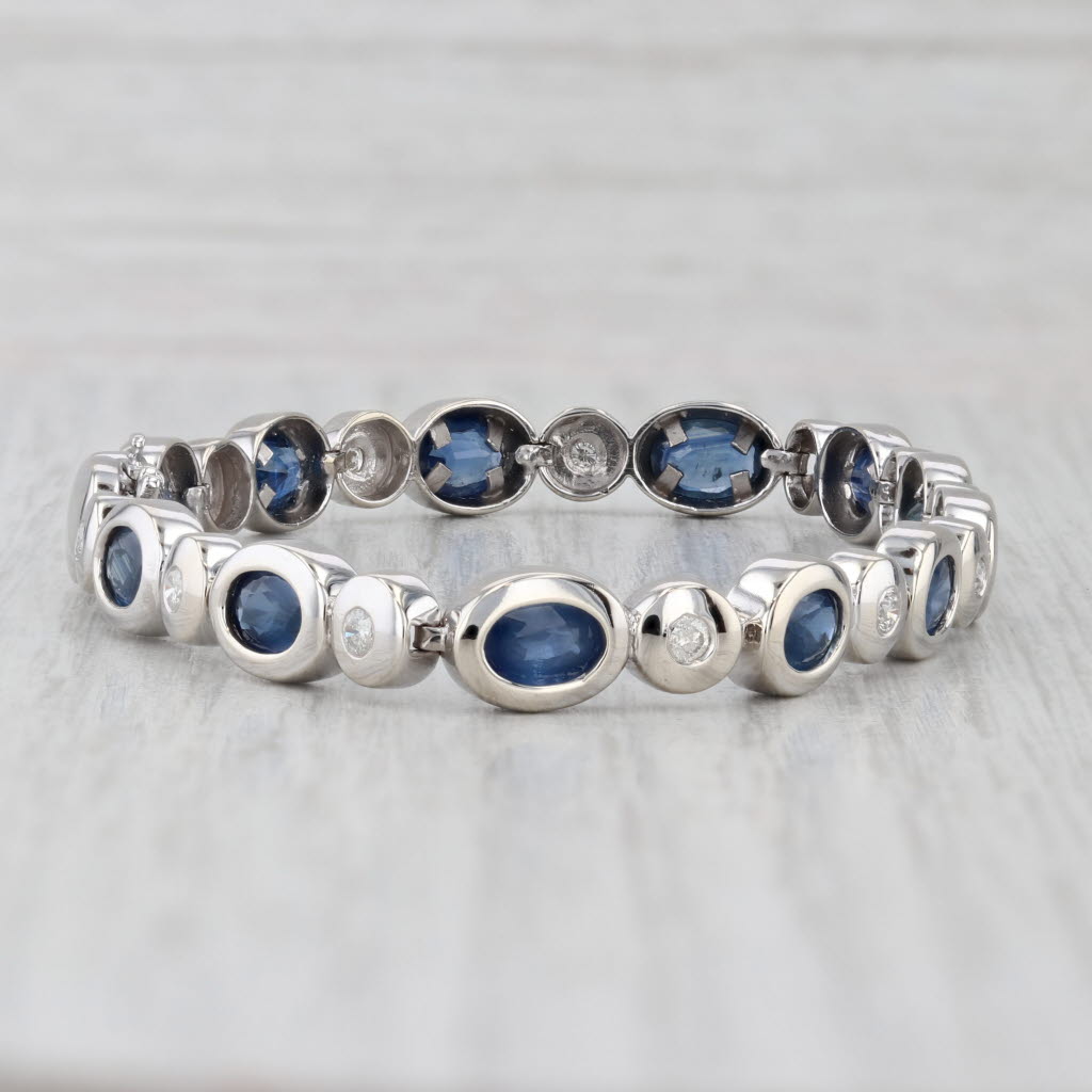 7.56ctw Blue Sapphire Diamond Tennis Bracelet 14k White Gold 6.75" 6.5mm