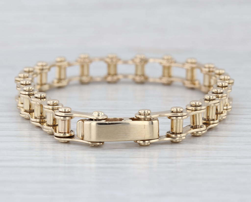 Men's Bike Chain Bracelet 14k Yellow Gold 7.75" 8.4mm