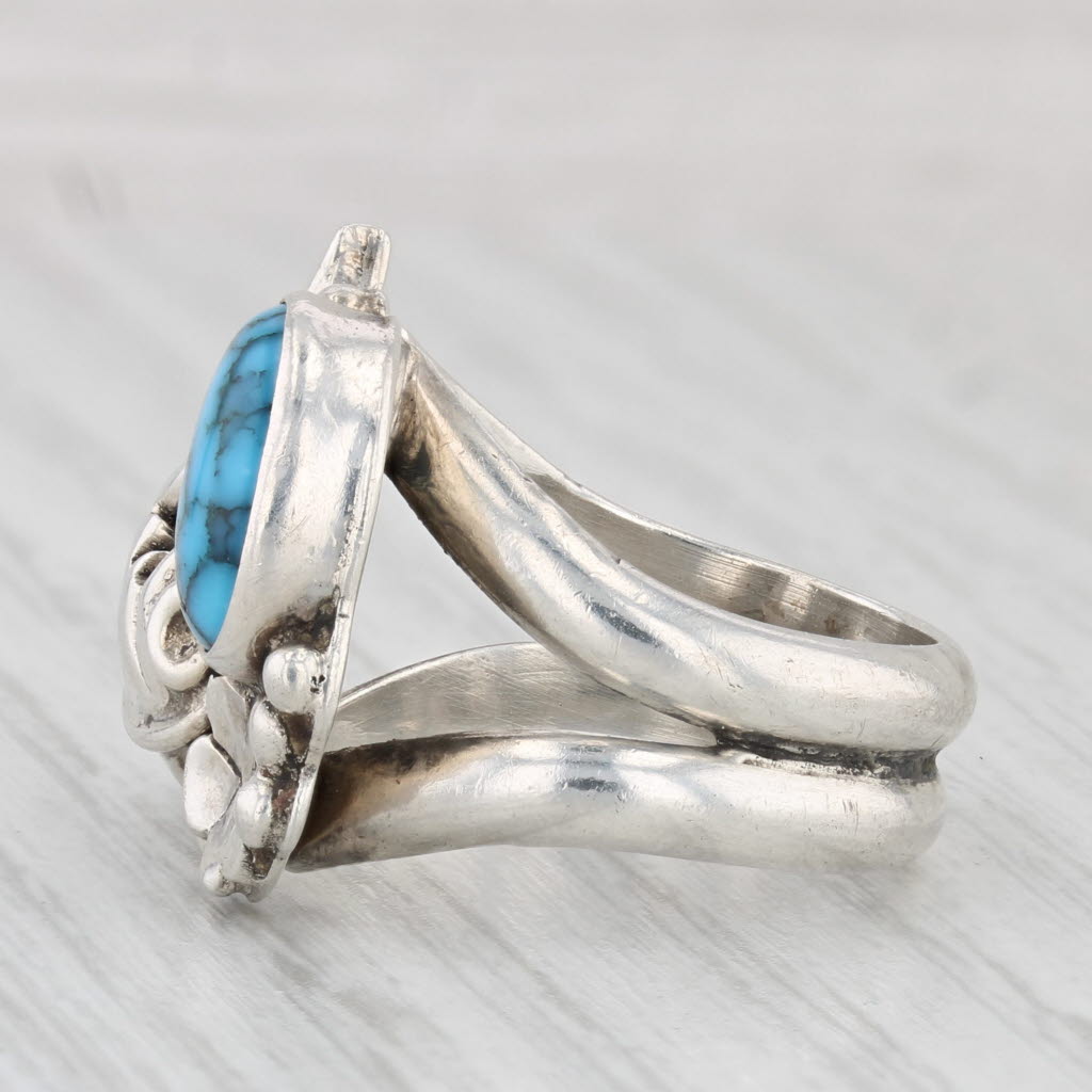 Light Gray Blue Turquoise Vintage Native American Ring Sterling Silver Size 6 Statement