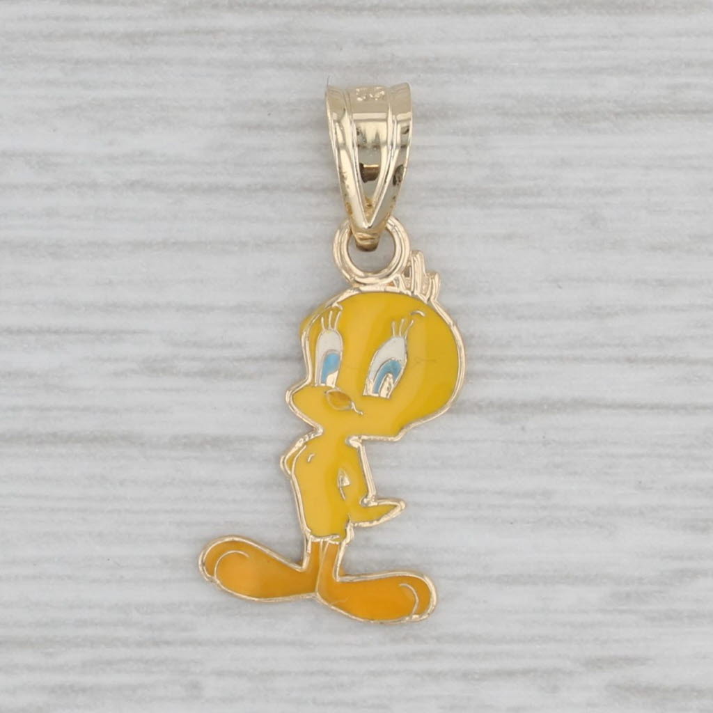 Gray Tweety Bird Pendant 14k Yellow Gold Enamel Warner Brothers Cartoon Collectible