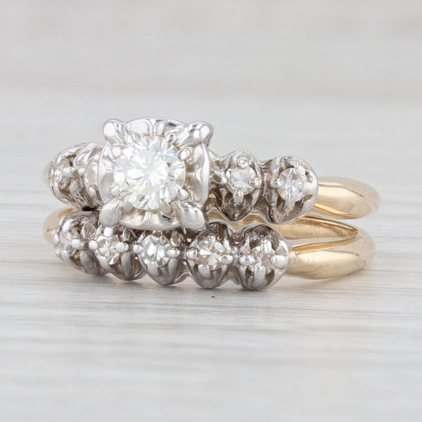 Light Gray Vintage 0.52ctw Round Diamond Engagement Ring Wedding Band Set 14k Gold Size 6