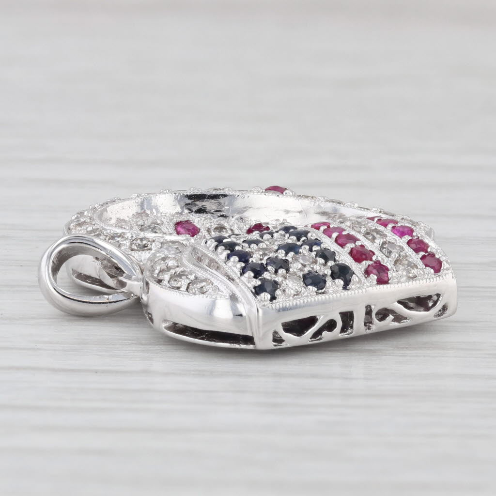 Light Gray 1.70ctw Diamond Ruby Sapphire American Flag Open Heart Pendant 14k White Gold