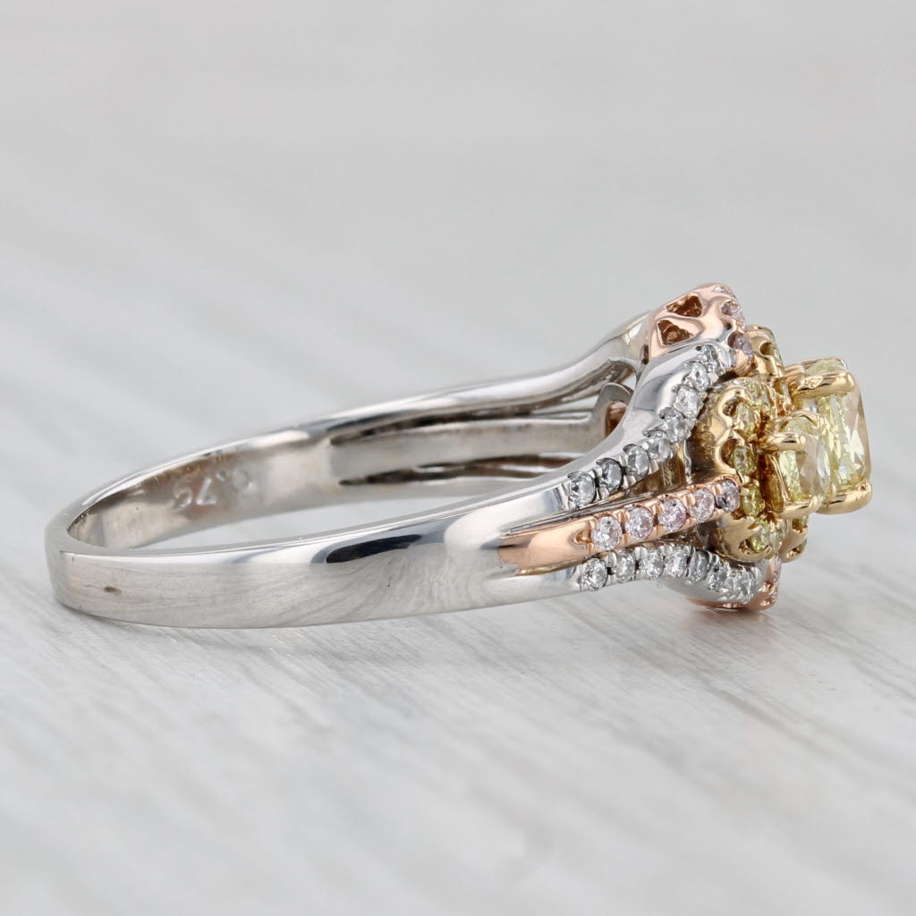 Light Gray 1.05ctw Yellow White Diamond Halo Ring 18k White Rose Gold Engagement Bridal