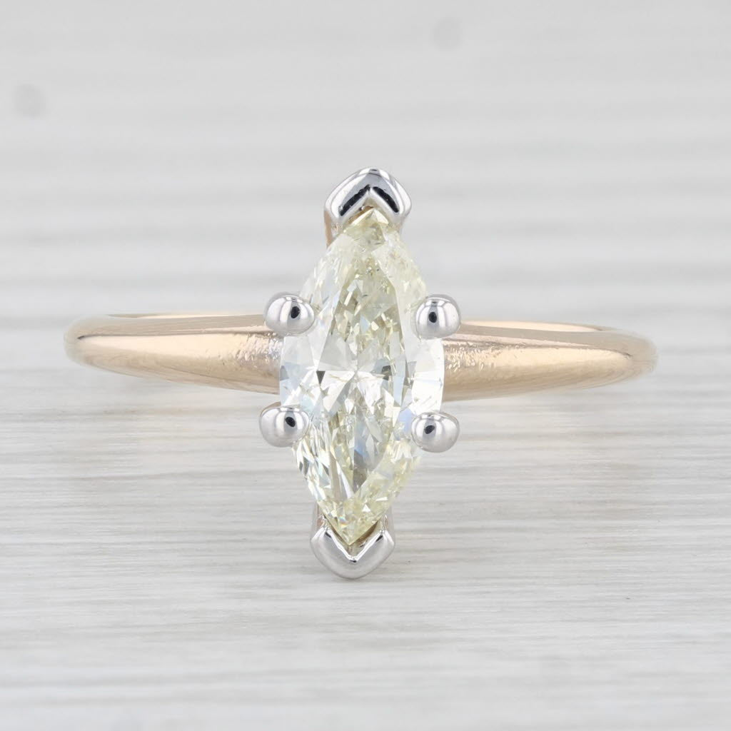 Light Gray 1.01ct Marquise Diamond Solitaire Engagement Ring 14k Gold Size 6.5 IGI