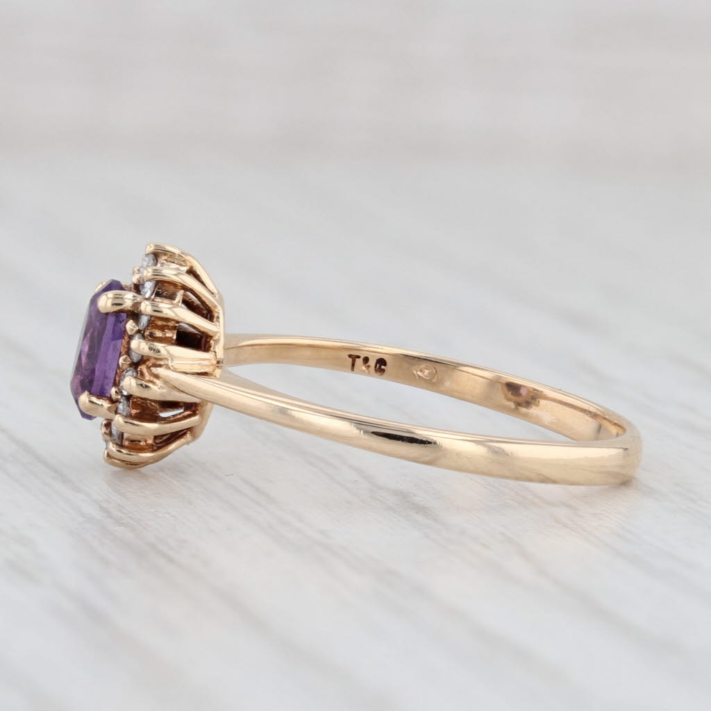 Light Gray 0.53ctw Oval Amethyst Diamond Halo Ring 14k Yellow Gold Size 7.25