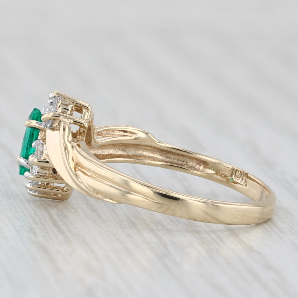 Light Gray 0.35ctw Lab Created Emerald Diamond Bypass Ring 10k Yellow Gold Size 7