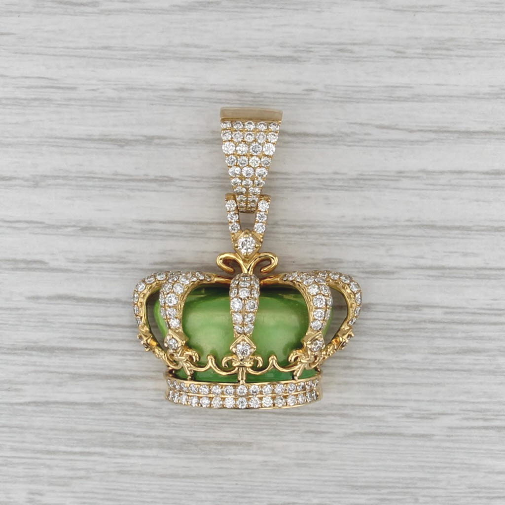 New 3.25ctw Diamond Crown Pendant 10k Yellow Gold Green Resin Statement