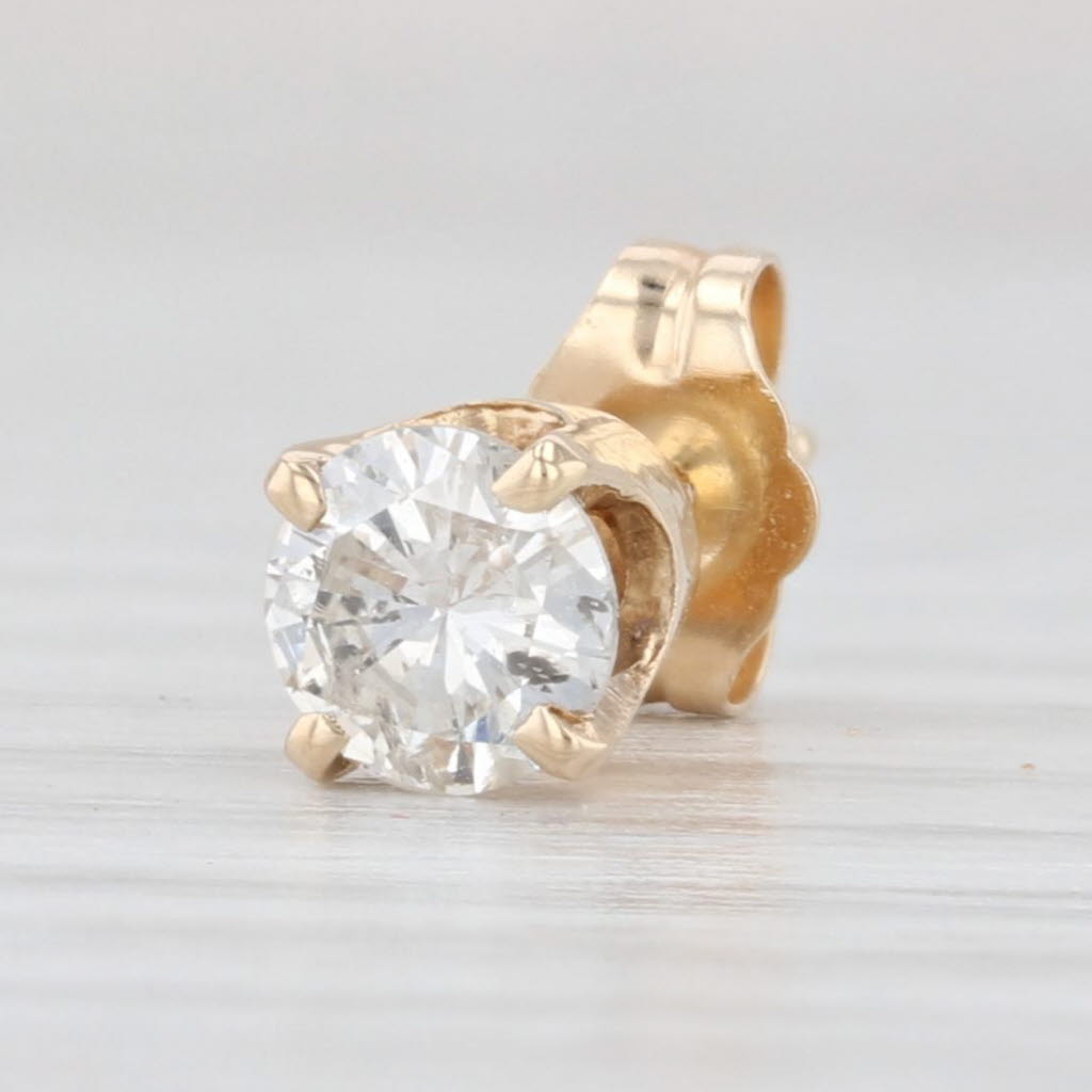 Light Gray Single 0.38ct Diamond Stud Earring 14k Yellow Gold Round Solitaire