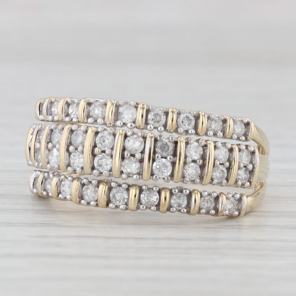 Light Gray 0.75ctw Diamond 3-Band Design 10k Yellow Gold Size 9 Anniversary