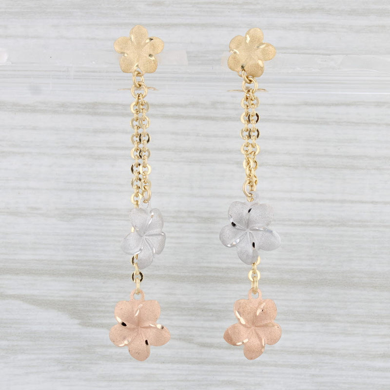Light Gray Plumeria Flower Dangle Earrings 18k Yellow White Rose Gold Drops