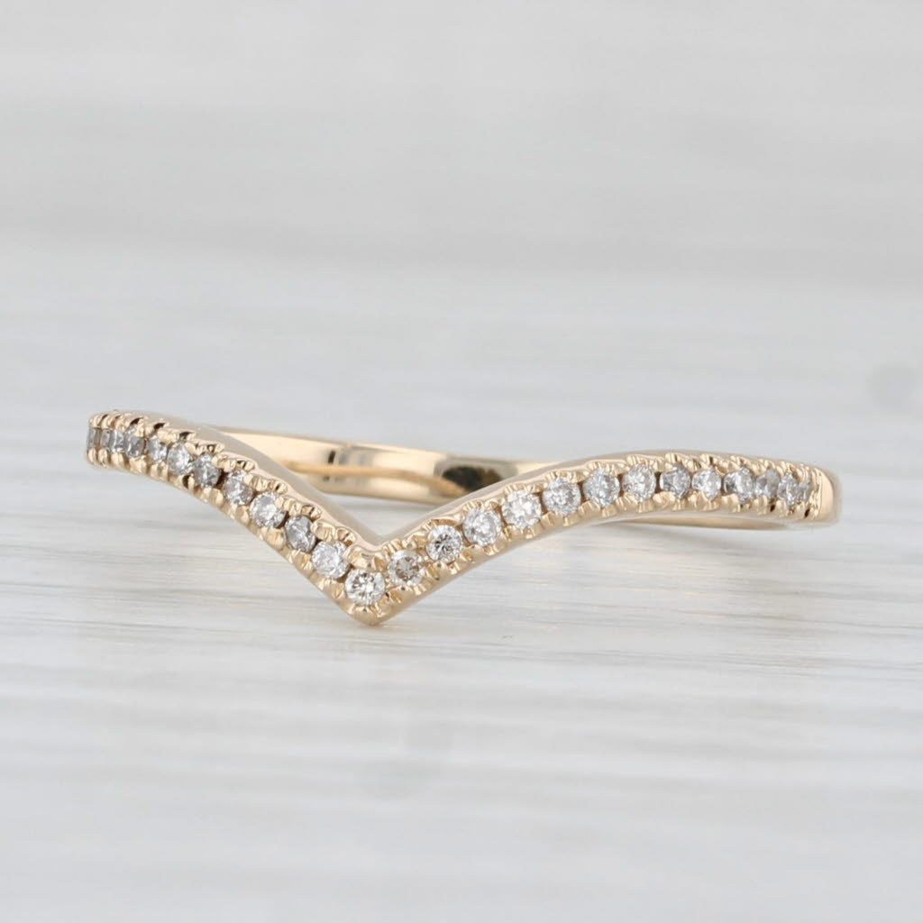 Light Gray Diamond Contoured V Ring 14k Yellow Gold Size 7.5 Stackable Wedding Band