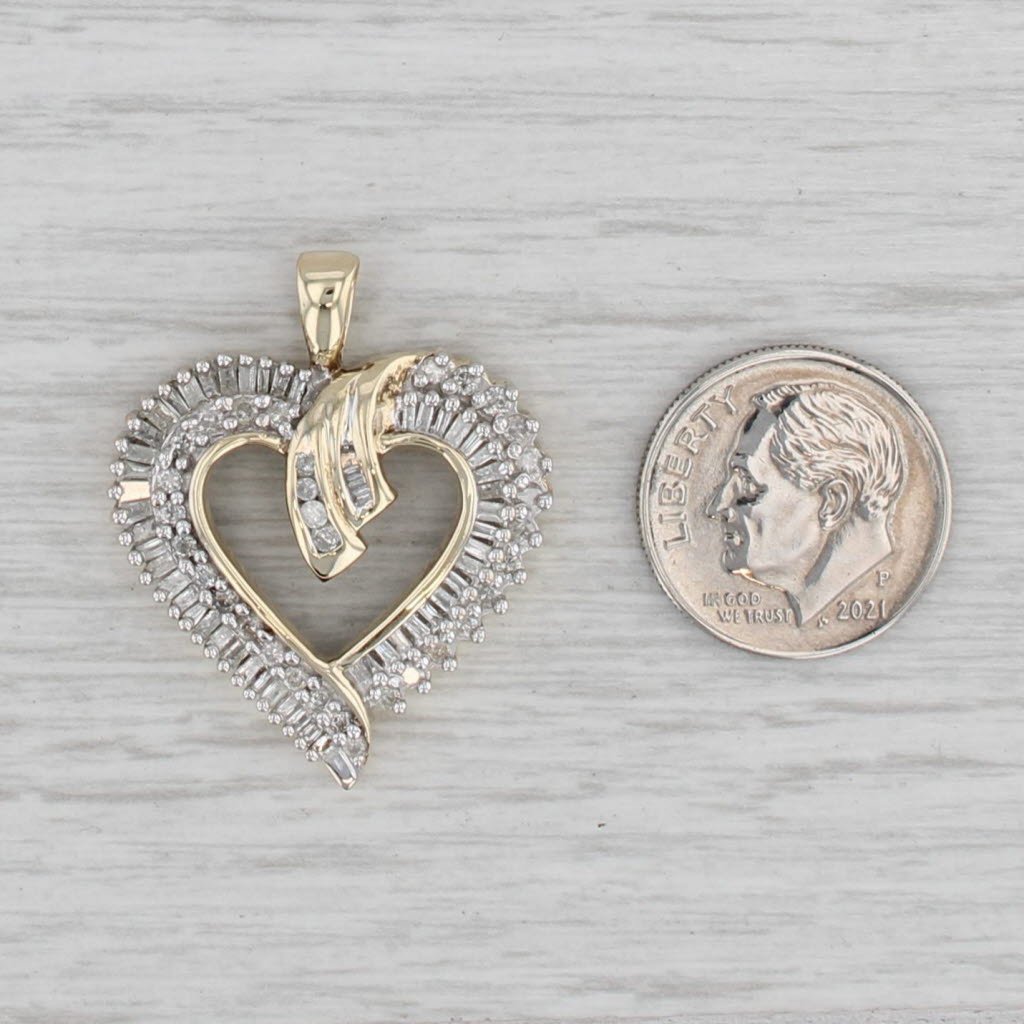 Gray 1.02ctw Diamond Open Heart Pendant 10k Yellow White Gold